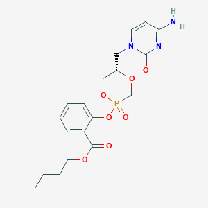 molecular formula C19H24N3O7P B10826312 butyl 2-[[(5S)-5-[(4-amino-2-oxo-pyrimidin-1-yl)methyl]-2-oxo-1,4,2$l^{5}-dioxaphosphinan-2-yl]oxy]benzoate 