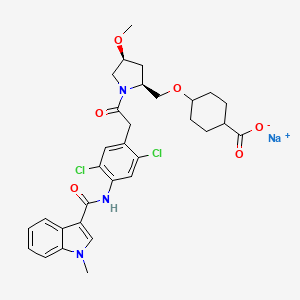 molecular formula C31H34Cl2N3NaO6 B10826350 sodium;4-[[(2S,4S)-1-[2-[2,5-dichloro-4-[(1-methylindole-3-carbonyl)amino]phenyl]acetyl]-4-methoxypyrrolidin-2-yl]methoxy]cyclohexane-1-carboxylate 