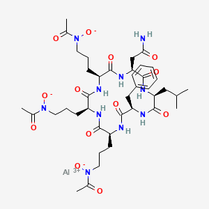 molecular formula C40H59AlN10O13 B10826830 aluminum;2-[(2S,5S,8R,11S,14S,17S)-11,14,17-tris[3-[acetyl(oxido)amino]propyl]-8-benzyl-5-(2-methylpropyl)-3,6,9,12,15,18-hexaoxo-1,4,7,10,13,16-hexazacyclooctadec-2-yl]acetamide CAS No. 1186200-57-6