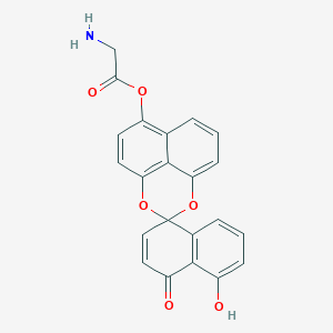 molecular formula C22H15NO6 B10827149 (5'-Hydroxy-4'-oxospiro[2,4-dioxatricyclo[7.3.1.05,13]trideca-1(12),5(13),6,8,10-pentaene-3,1'-naphthalene]-8-yl) 2-aminoacetate 