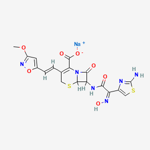 molecular formula C18H15N6NaO7S2 B10827155 sodium;7-[[(2Z)-2-(2-amino-1,3-thiazol-4-yl)-2-hydroxyiminoacetyl]amino]-3-[(E)-2-(3-methoxy-1,2-oxazol-5-yl)ethenyl]-8-oxo-5-thia-1-azabicyclo[4.2.0]oct-2-ene-2-carboxylate 