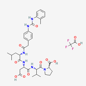 molecular formula C38H49F3N6O11 B10827382 (2S)-1-[(2S)-2-[[(2S)-3-carboxy-2-[[(2S)-4-methyl-2-[[2-[4-[(2-methylphenyl)carbamoylamino]phenyl]acetyl]amino]pentanoyl]amino]propanoyl]amino]-3-methylbutanoyl]pyrrolidine-2-carboxylic acid;2,2,2-trifluoroacetic acid 