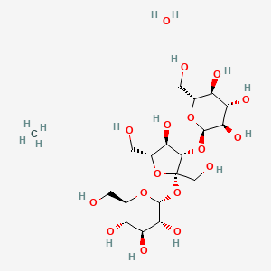 molecular formula C19H38O17 B10828331 (2R,3R,4S,5S,6R)-2-[(2S,3S,4R,5R)-4-hydroxy-2,5-bis(hydroxymethyl)-2-[(2R,3R,4S,5S,6R)-3,4,5-trihydroxy-6-(hydroxymethyl)oxan-2-yl]oxyoxolan-3-yl]oxy-6-(hydroxymethyl)oxane-3,4,5-triol;methane;hydrate 