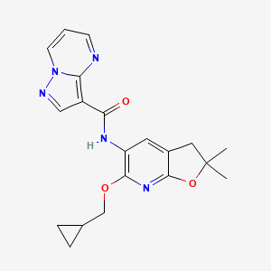 molecular formula C20H21N5O3 B10829176 N-[6-(cyclopropylmethoxy)-2,2-dimethyl-2H,3H-furo[2,3-b]pyridin-5-yl]pyrazolo[1,5-a]pyrimidine-3-carboxamide 