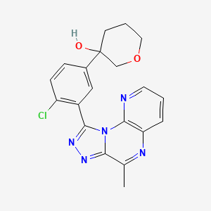 molecular formula C20H18ClN5O2 B10829620 3-[4-Chloro-3-(7-methyl-2,4,5,8,13-pentazatricyclo[7.4.0.02,6]trideca-1(9),3,5,7,10,12-hexaen-3-yl)phenyl]oxan-3-ol 