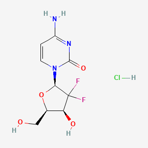 molecular formula C9H12ClF2N3O4 B10831650 4-amino-1-[(2R,4S,5R)-3,3-difluoro-4-hydroxy-5-(hydroxymethyl)oxolan-2-yl]pyrimidin-2-one;hydrochloride 