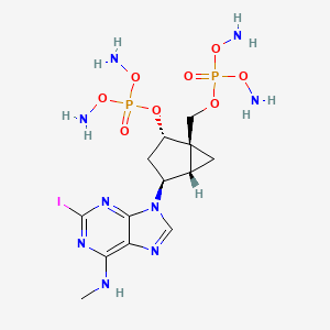 molecular formula C13H22IN9O8P2 B10831824 diamino [(1R,2S,4S,5S)-2-diaminooxyphosphoryloxy-4-[2-iodo-6-(methylamino)purin-9-yl]-1-bicyclo[3.1.0]hexanyl]methyl phosphate 