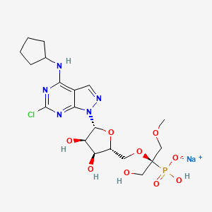 molecular formula C19H28ClN5NaO9P B10831911 sodium;[(2R)-2-[[(2R,3S,4R,5R)-5-[6-chloro-4-(cyclopentylamino)pyrazolo[3,4-d]pyrimidin-1-yl]-3,4-dihydroxyoxolan-2-yl]methoxy]-1-hydroxy-3-methoxypropan-2-yl]-hydroxyphosphinate 