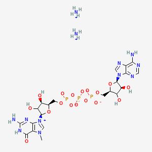 molecular formula C21H35N12O17P3 B10832009 diazanium;[[(2R,3R,5R)-5-(2-amino-7-methyl-6-oxo-1H-purin-9-ium-9-yl)-3,4-dihydroxyoxolan-2-yl]methoxy-oxidophosphoryl] [[(2R,4S,5R)-5-(6-aminopurin-9-yl)-3,4-dihydroxyoxolan-2-yl]methoxy-oxidophosphoryl] phosphate 