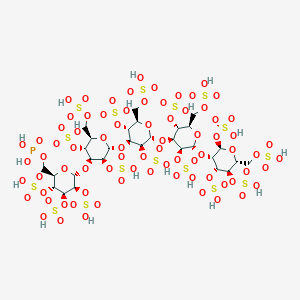 molecular formula C30H53O77PS16 B10832395 [(2R,3R,4S,5S,6R)-6-[(2R,3S,4S,5R,6R)-2-[(2R,3S,4S,5R,6R)-2-[(2R,3R,4S,5S,6R)-3,5-disulfooxy-2-(sulfooxymethyl)-6-[(2R,3S,4R,5R,6R)-2,4,5-trisulfooxy-6-(sulfooxymethyl)oxan-3-yl]oxyoxan-4-yl]oxy-3,5-disulfooxy-6-(sulfooxymethyl)oxan-4-yl]oxy-3,5-disulfooxy-6-(sulfooxymethyl)oxan-4-yl]oxy-3,4,5-trisulfooxyoxan-2-yl]methyl dihydrogen phosphate 