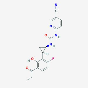 molecular formula C19H17FN4O3 B10832745 1-(5-cyano-2-pyridyl)-3-[(1R,2R)-2-(6-fluoro-2-hydroxy-3-propanoyl-phenyl)cyclopropyl]urea 