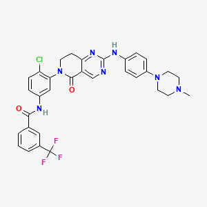 molecular formula C32H29ClF3N7O2 B10832857 N-[4-chloro-3-[2-[4-(4-methylpiperazin-1-yl)anilino]-5-oxo-7,8-dihydropyrido[4,3-d]pyrimidin-6-yl]phenyl]-3-(trifluoromethyl)benzamide 