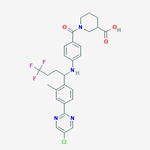 molecular formula C28H28ClF3N4O3 B10832973 1-[4-[[1-[4-(5-Chloropyrimidin-2-yl)-2-methylphenyl]-4,4,4-trifluorobutyl]amino]benzoyl]piperidine-3-carboxylic acid 
