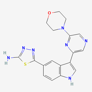 molecular formula C18H17N7OS B10832982 5-[3-(6-morpholin-4-ylpyrazin-2-yl)-1H-indol-5-yl]-1,3,4-thiadiazol-2-amine 