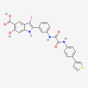 molecular formula C28H20IN3O5S B10832986 6-Hydroxy-3-iodo-1-methyl-2-[3-[[2-oxo-2-(4-thiophen-3-ylanilino)acetyl]amino]phenyl]indole-5-carboxylic acid 