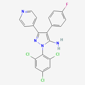 molecular formula C20H12Cl3FN4 B10833044 4-(4-Fluorophenyl)-5-pyridin-4-yl-2-(2,4,6-trichlorophenyl)pyrazol-3-amine 