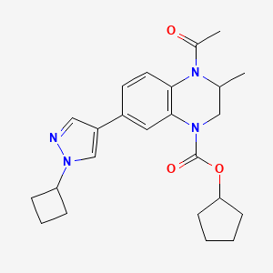 molecular formula C24H30N4O3 B10833128 Cyclopentyl 4-acetyl-7-(1-cyclobutylpyrazol-4-yl)-3-methyl-2,3-dihydroquinoxaline-1-carboxylate 