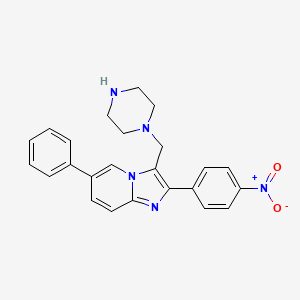 molecular formula C24H23N5O2 B10833459 2-(4-Nitrophenyl)-6-phenyl-3-(piperazin-1-ylmethyl)imidazo[1,2-a]pyridine 