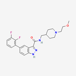 molecular formula C23H26F2N4O2 B10833572 5-[2,3-bis(fluoranyl)phenyl]-~{N}-[[1-(2-methoxyethyl)piperidin-4-yl]methyl]-1~{H}-indazole-3-carboxamide 