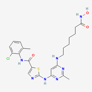 molecular formula C23H28ClN7O3S B10834076 N-(2-chloro-6-methylphenyl)-2-[[6-[[7-(hydroxyamino)-7-oxoheptyl]amino]-2-methylpyrimidin-4-yl]amino]-1,3-thiazole-5-carboxamide 