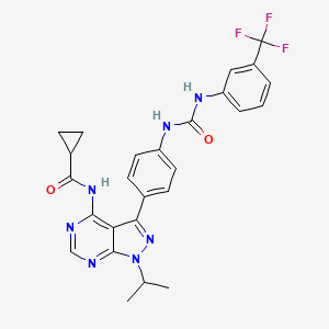 molecular formula C26H24F3N7O2 B10834097 N-[1-propan-2-yl-3-[4-[[3-(trifluoromethyl)phenyl]carbamoylamino]phenyl]pyrazolo[3,4-d]pyrimidin-4-yl]cyclopropanecarboxamide 