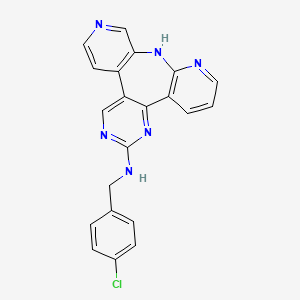 molecular formula C21H15ClN6 B10834137 N-[(4-chlorophenyl)methyl]-3,5,11,14,16-pentazatetracyclo[13.4.0.02,7.08,13]nonadeca-1(15),2,4,6,8(13),9,11,16,18-nonaen-4-amine 