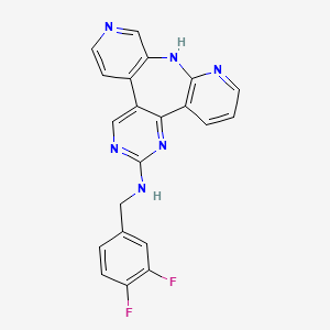 molecular formula C21H14F2N6 B10834142 N-[(3,4-difluorophenyl)methyl]-3,5,11,14,16-pentazatetracyclo[13.4.0.02,7.08,13]nonadeca-1(15),2,4,6,8(13),9,11,16,18-nonaen-4-amine 