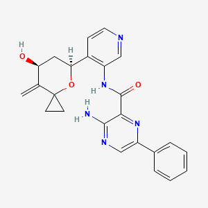 molecular formula C24H23N5O3 B10834155 3-amino-N-[4-[(5S,7S)-7-hydroxy-8-methylidene-4-oxaspiro[2.5]octan-5-yl]pyridin-3-yl]-6-phenylpyrazine-2-carboxamide 