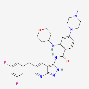 molecular formula C30H33F2N7O2 B10834183 N-[5-[(3,5-difluorophenyl)methyl]-2H-pyrazolo[3,4-b]pyridin-3-yl]-4-(4-methylpiperazin-1-yl)-2-(oxan-4-ylamino)benzamide 