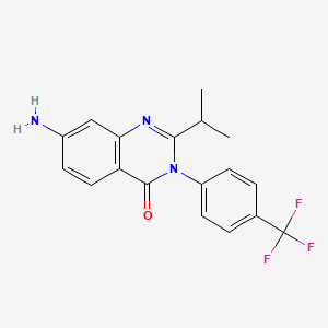 molecular formula C18H16F3N3O B10834321 7-Amino-2-propan-2-yl-3-[4-(trifluoromethyl)phenyl]quinazolin-4-one 