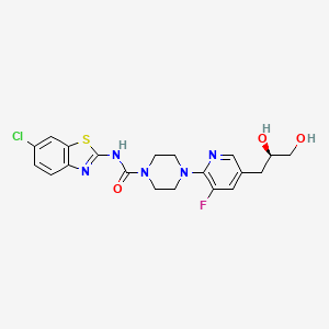 molecular formula C20H21ClFN5O3S B10834347 N-(6-chloro-1,3-benzothiazol-2-yl)-4-[5-[(2R)-2,3-dihydroxypropyl]-3-fluoropyridin-2-yl]piperazine-1-carboxamide 