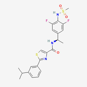 molecular formula C22H23F2N3O3S2 B10834361 N-[(1R)-1-[3,5-difluoro-4-(methanesulfonamido)phenyl]ethyl]-2-(3-propan-2-ylphenyl)-1,3-thiazole-4-carboxamide 