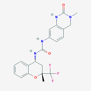 molecular formula C21H21F3N4O3 B10834407 1-(3-methyl-2-oxo-1,4-dihydroquinazolin-7-yl)-3-[(2R,4R)-2-methyl-2-(trifluoromethyl)-3,4-dihydrochromen-4-yl]urea 