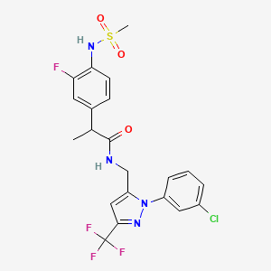 molecular formula C21H19ClF4N4O3S B10834419 N-[[2-(3-chlorophenyl)-5-(trifluoromethyl)pyrazol-3-yl]methyl]-2-[3-fluoro-4-(methanesulfonamido)phenyl]propanamide 