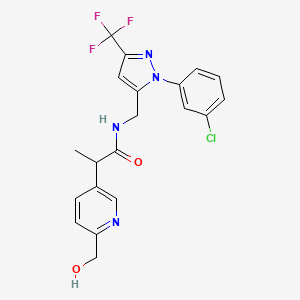 molecular formula C20H18ClF3N4O2 B10834432 N-[[2-(3-chlorophenyl)-5-(trifluoromethyl)pyrazol-3-yl]methyl]-2-[6-(hydroxymethyl)pyridin-3-yl]propanamide 