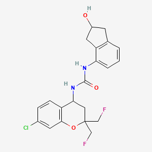 molecular formula C21H21ClF2N2O3 B10834474 1-[7-chloro-2,2-bis(fluoromethyl)-3,4-dihydrochromen-4-yl]-3-(2-hydroxy-2,3-dihydro-1H-inden-4-yl)urea 