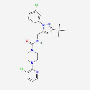 molecular formula C24H28Cl2N6O B10834549 N-[[5-tert-butyl-2-(3-chlorophenyl)pyrazol-3-yl]methyl]-4-(3-chloropyridin-2-yl)piperazine-1-carboxamide 