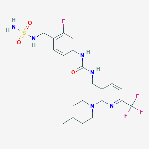 molecular formula C21H26F4N6O3S B10834561 1-[3-Fluoro-4-[(sulfamoylamino)methyl]phenyl]-3-[[2-(4-methylpiperidin-1-yl)-6-(trifluoromethyl)pyridin-3-yl]methyl]urea 