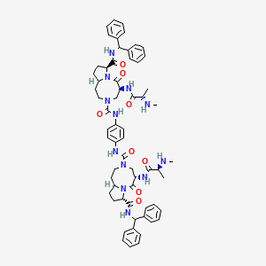 molecular formula C62H74N12O8 B10834571 (5S,8S,10aR)-3-N-[4-[[(5S,8S,10aR)-8-(benzhydrylcarbamoyl)-5-[[(2S)-2-(methylamino)propanoyl]amino]-6-oxo-1,2,4,5,8,9,10,10a-octahydropyrrolo[1,2-a][1,5]diazocine-3-carbonyl]amino]phenyl]-8-N-benzhydryl-5-[[(2S)-2-(methylamino)propanoyl]amino]-6-oxo-1,2,4,5,8,9,10,10a-octahydropyrrolo[1,2-a][1,5]diazocine-3,8-dicarboxamide 