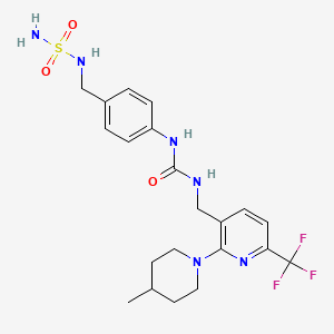 molecular formula C21H27F3N6O3S B10834587 1-[[2-(4-Methylpiperidin-1-yl)-6-(trifluoromethyl)pyridin-3-yl]methyl]-3-[4-[(sulfamoylamino)methyl]phenyl]urea 