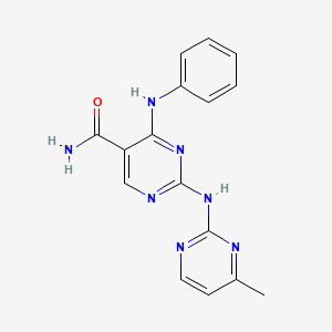 molecular formula C16H15N7O B10834642 4-Anilino-2-[(4-methylpyrimidin-2-yl)amino]pyrimidine-5-carboxamide 