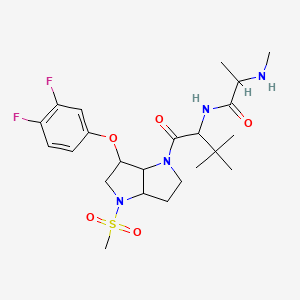 molecular formula C23H34F2N4O5S B10834655 N-{1-[6-(3,4-Difluoro-phenoxy)-4-methanesulfonyl-hexahydro-pyrrolo[3,2-b]pyrrole-1-carbonyl]-2,2-dimethyl-propyl}-2-methylamino-propionamide 