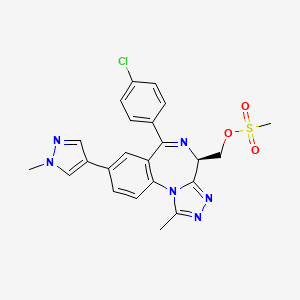 molecular formula C23H21ClN6O3S B10834751 Preparation of (R)-(6-(4-chlorophenyl)-1-methyl-8-(1-methyl-1H-pyrazol-4-yl)-4H-benzo[f][1,2,4]triazolo[4,3-a][1,4]diazepin-4-yl)methyl methanesulfonate 