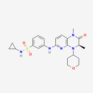 molecular formula C23H29N5O4S B10834787 N-cyclopropyl-3-[[(3R)-1,3-dimethyl-4-(oxan-4-yl)-2-oxo-3H-pyrido[2,3-b]pyrazin-6-yl]amino]benzenesulfonamide 