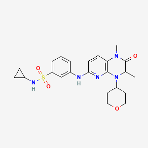 molecular formula C23H29N5O4S B10834911 N-cyclopropyl-3-[[1,3-dimethyl-4-(oxan-4-yl)-2-oxo-3H-pyrido[2,3-b]pyrazin-6-yl]amino]benzenesulfonamide 