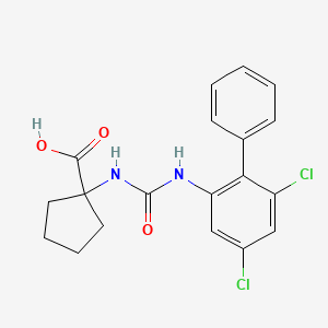 molecular formula C19H18Cl2N2O3 B10834912 1-[(3,5-Dichloro-2-phenylphenyl)carbamoylamino]cyclopentane-1-carboxylic acid 