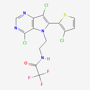 molecular formula C14H8Cl3F3N4OS B10834992 N-[2-[4,7-dichloro-6-(3-chlorothiophen-2-yl)pyrrolo[3,2-d]pyrimidin-5-yl]ethyl]-2,2,2-trifluoroacetamide 