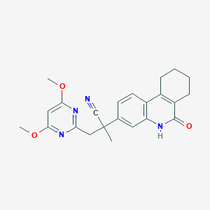 molecular formula C23H24N4O3 B10835018 3-(4,6-dimethoxypyrimidin-2-yl)-2-methyl-2-(6-oxo-7,8,9,10-tetrahydro-5H-phenanthridin-3-yl)propanenitrile 
