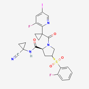 molecular formula C24H21F2IN4O4S B10835022 (2S,4R)-N-(1-cyanocyclopropyl)-1-[1-(3-fluoro-5-iodopyridin-2-yl)cyclopropanecarbonyl]-4-(2-fluorophenyl)sulfonylpyrrolidine-2-carboxamide 