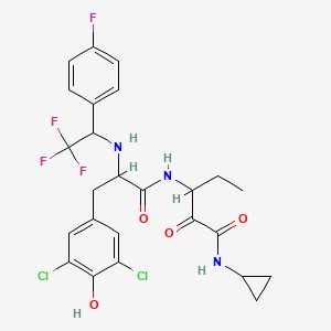 molecular formula C25H25Cl2F4N3O4 B10835134 N-cyclopropyl-3-[[3-(3,5-dichloro-4-hydroxyphenyl)-2-[[2,2,2-trifluoro-1-(4-fluorophenyl)ethyl]amino]propanoyl]amino]-2-oxopentanamide 